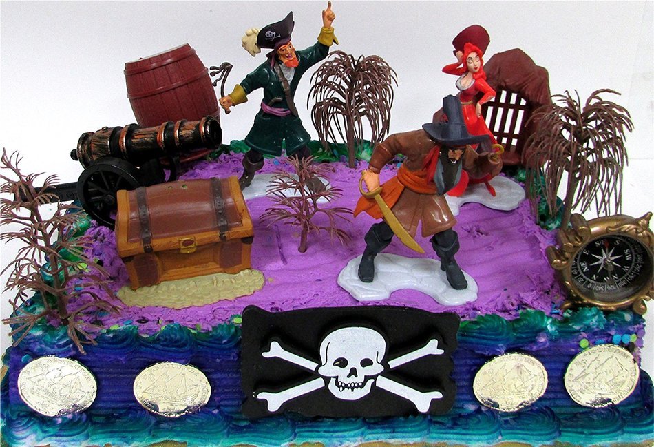 12 Piece PIRATE Yo Ho Yo Ho Birthday Cake Topper Set Featuring Random Pirate Figures and Decorative Themed Accessories N6