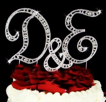 Vintage Style Swarovski Crystal Rhinestone Monogram Wedding Cake Topper 2 large letters and small & sign N3