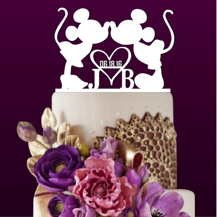 Sugar Yeti Made In USA Personalized Wedding Cake Topper Minnie Heart Mickey Initials With Date #25 Black N6