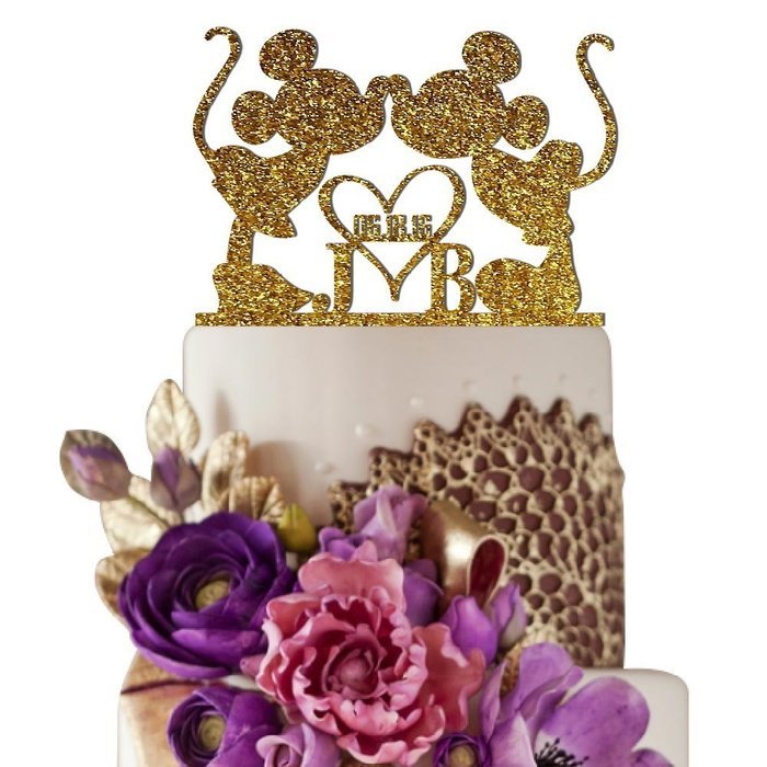 Sugar Yeti Made In USA Personalized Wedding Cake Topper Minnie Heart Mickey Initials With Date #25 Black N9
