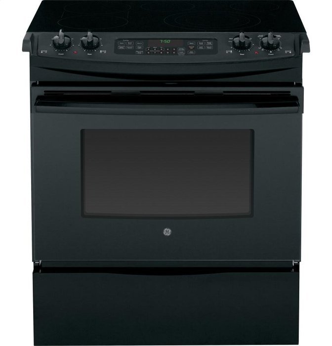 GE JS750DFBB 30" Black Electric Slide-In Smoothtop Range - Convection