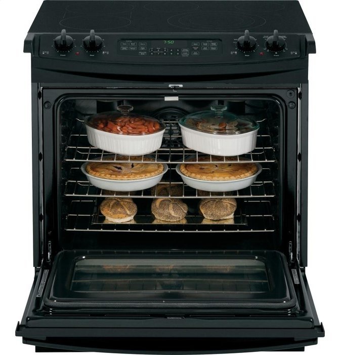 GE JS750DFBB 30" Black Electric Slide-In Smoothtop Range - Convection N2