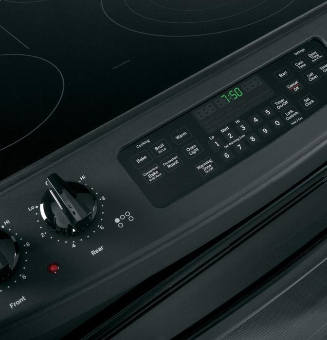 GE JS750DFBB 30" Black Electric Slide-In Smoothtop Range - Convection N3