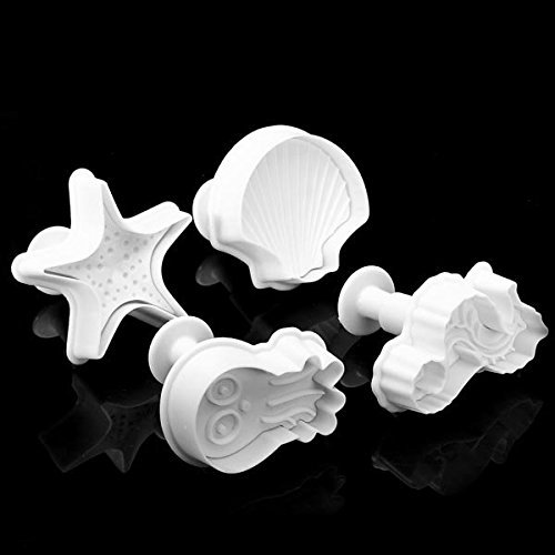 4PCS Sea Shells Cake Baking Mold Plunger Cutter Cake Cookies Cutter Mold Baking Tools