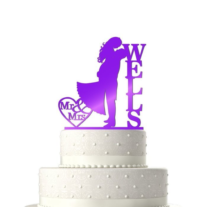 Sugar Yeti Made In USA Personalized Wedding Cake Topper Love Groom Kissing Bride #15 Gold Mirror N10