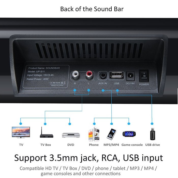 MEGACRA Deep Bass Surround Sound System 2.0 Channel 34 Inch Bluetooth Sound Bar N4