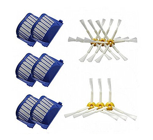Iautomatic 6 Pack Aero Vac Filters & 3-Armed + 6-Armed Side Brush for iRobot Roomba 500 600 Series 536 550 551...