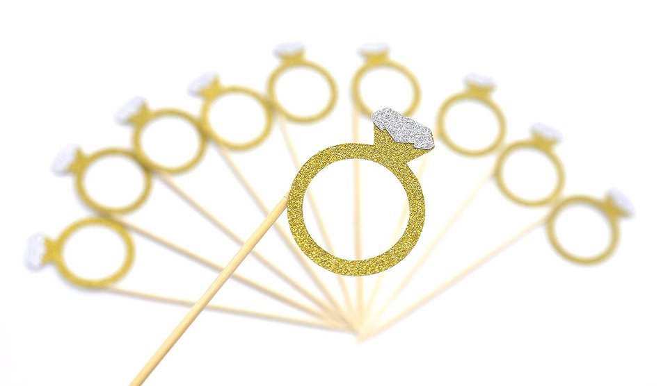 PuTwo 10 Counts Glitter Gold Diamond Ring Wedding Cupcake Toppers Birthday Cake Decorations N5