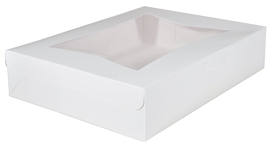Southern Champion Tray 23133 Paperboard White Lock Corner Window Bakery Box, 19" Length x 14" Width x 4" Height... N3