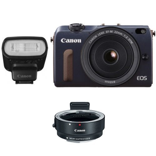 Canon EOS M2 Mirrorless Digital Camera with EF-M 22mm + EX90 Speedlite Flash + EF-M Adapter Kit (Blue)