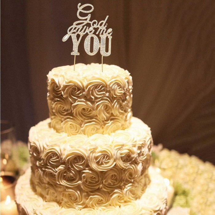 Gold Plated Crystal Rhinestone Letters God Gave Me You Wedding Cake Topper N2