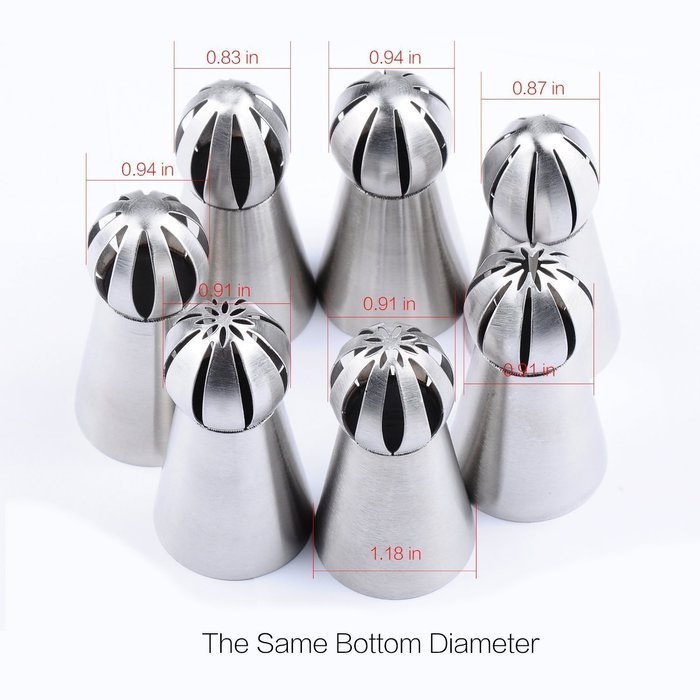 Joinor NEW Version 7pcs Set Stainless Steel Sphere Ball Tips Russian Icing Piping Nozzles Tips Pastry Cake Fondant... N3