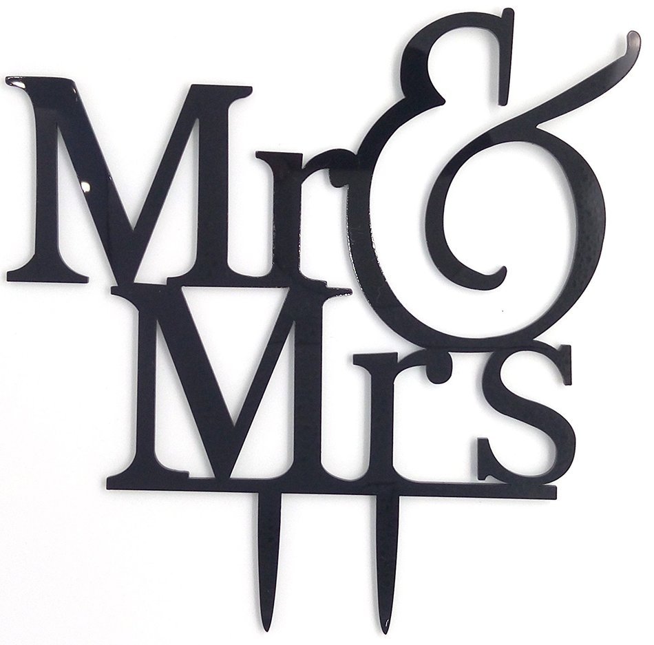 LOVENJOY with Gift Box Mr and Mrs Monogram Wedding Engagement Cake Topper (5.5-inch, Silver Glitter) N13
