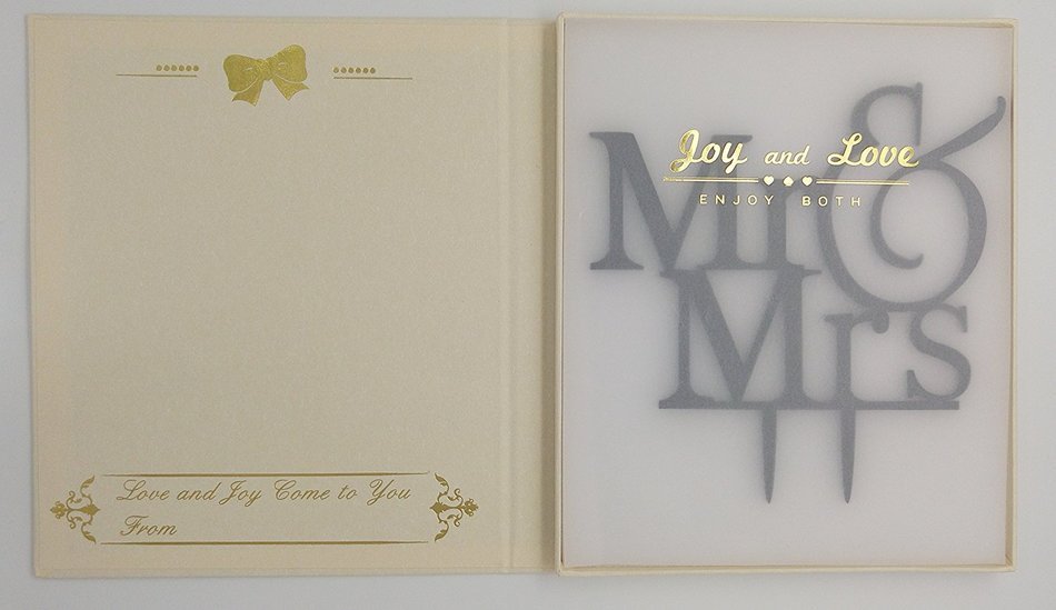 LOVENJOY with Gift Box Mr and Mrs Monogram Wedding Engagement Cake Topper (5.5-inch, Silver Glitter) N14