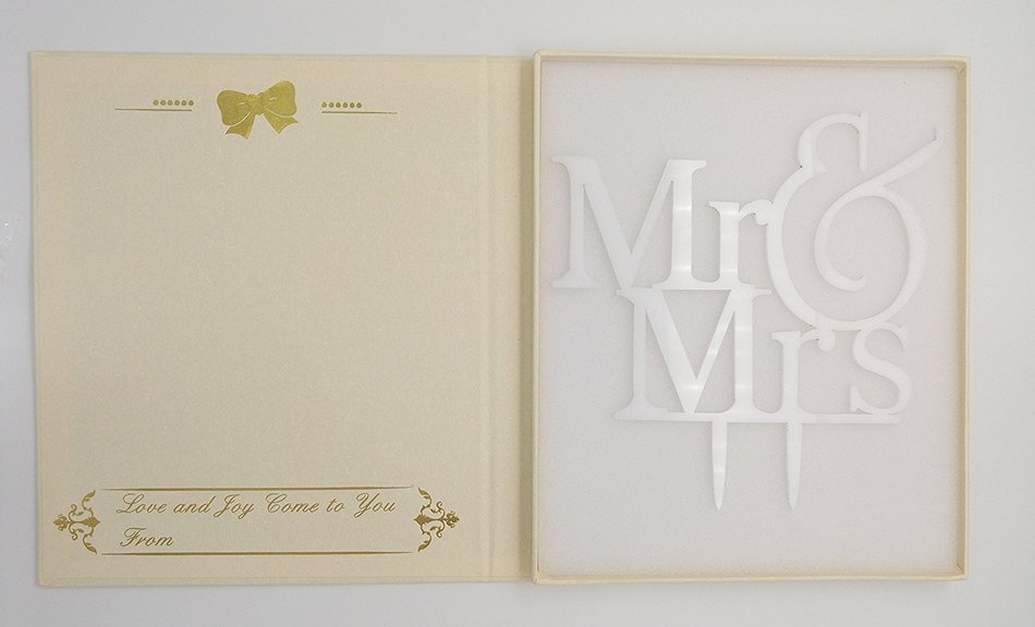 LOVENJOY with Gift Box Mr and Mrs Monogram Wedding Engagement Cake Topper (5.5-inch, Silver Glitter) N16