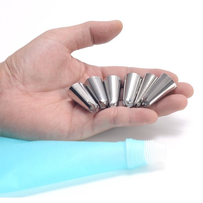 Misula 8 Pcs Cake Decorating Set, Silicone Icing Piping Cream Pastry Bag + 6 Pcs Stainless Steel Nozzle Tips Set... N6
