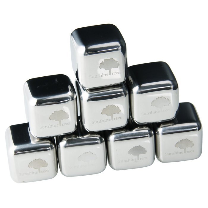 Buenoce Ice Wine Stones Set of 8 with Plastic Storage Box and Tweezers, Stainless Steel Reusable Wine Ice Cubes... N6