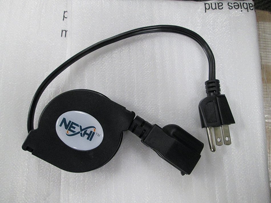 Nexhi&reg; ZIP-PWR-EX1 Retractable AC Power Extension Cord (5 feet, Black) N2