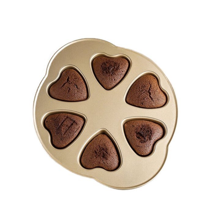 Forvel 6-Cup Non-Stick Metallic Sweet Heart Muffin Pan Mold Butter Cake Cookies Baking Tin N3