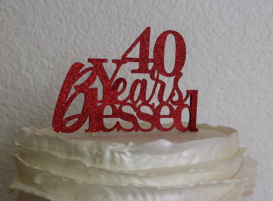All About Details Red 40-Years-Blessed Cake Topper N2