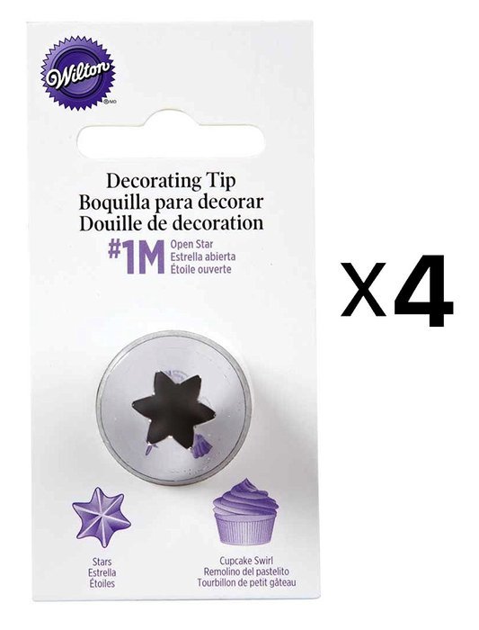 Wilton Open Star Tip #1M Icing Decorating Nickel Plated Brass Lg Coupler(4-Pack)