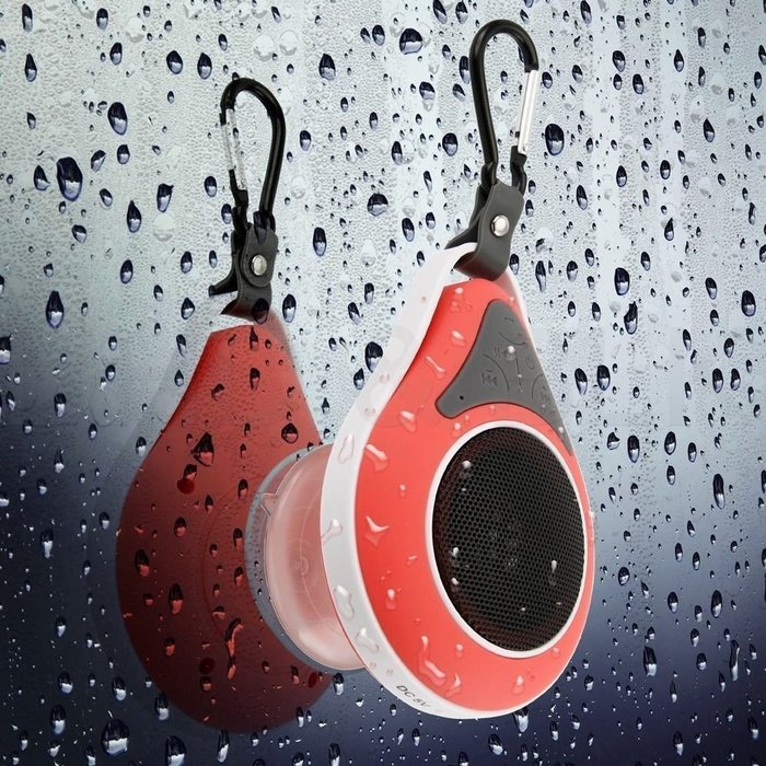 AGPtek&reg; Waterproof Mini Wireless Shower Mic Speaker with Built-in Suction Cup & snap hook, 6hrs of Playtime (Red) N5
