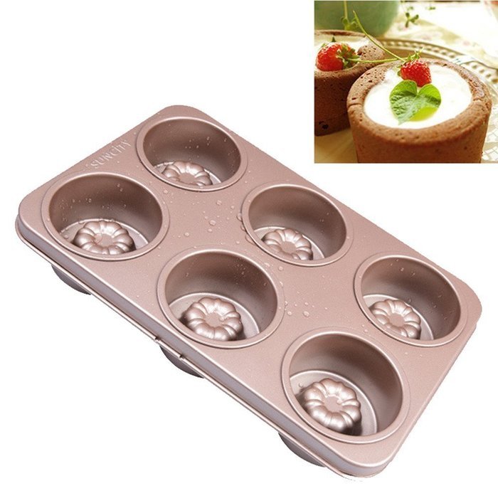 T-TOPER 6 Cup Nonstick Carbon Steel Canele Cake Mold Cupcake Pan, Easy To Clean, Double Sides Avaliable, Heat...