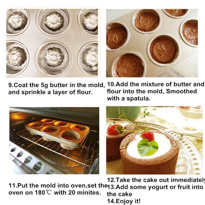 T-TOPER 6 Cup Nonstick Carbon Steel Canele Cake Mold Cupcake Pan, Easy To Clean, Double Sides Avaliable, Heat... N3