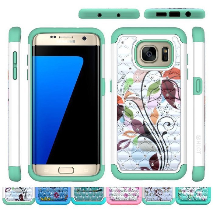 Galaxy S7 Edge Case, HLCT Rugged Shock Proof Dual-Layer Case for Samsung Galaxy S7 Edge (2016) (Green White A) N23