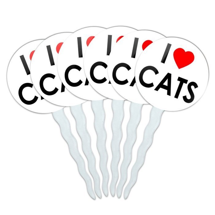 Set of 6 Cupcake Picks Toppers Decoration I Love Heart - Sloths N45