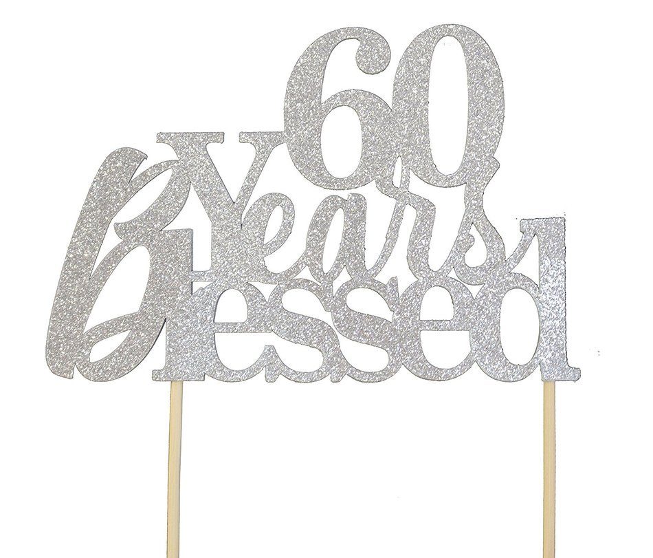 All About Details Silver 60-Years-Blessed Cake Topper