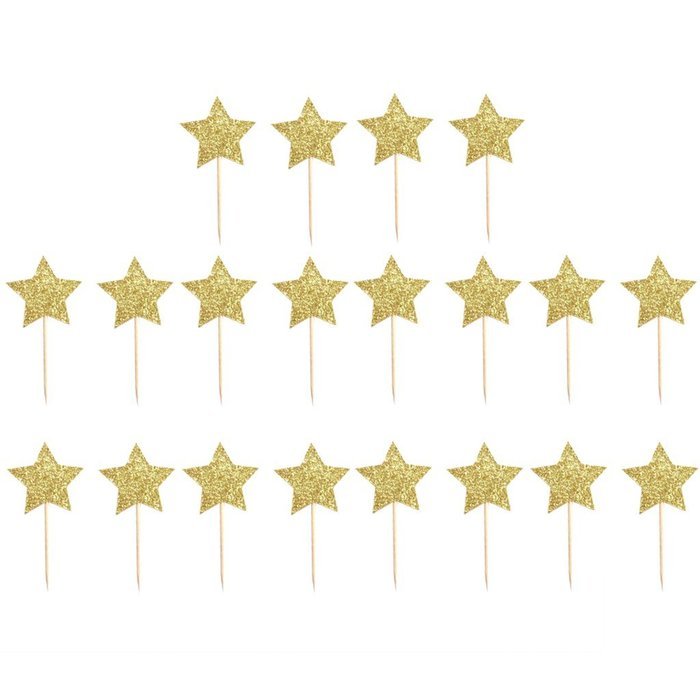 Pack of 20 Glitter Paper Star Cake Topper Birthday Kids Baby Shower Cake Decor N3