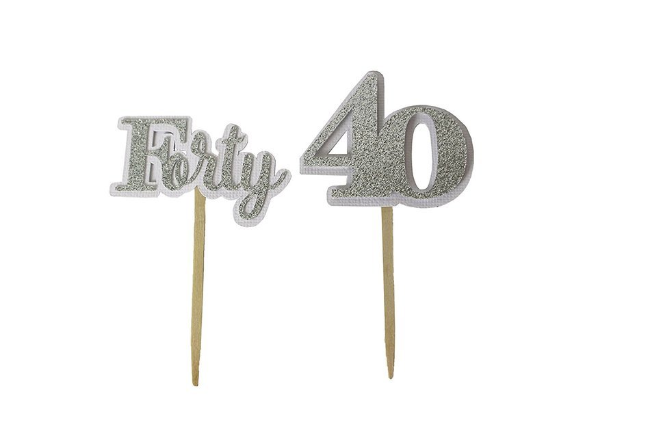All About Details Silver Forty Cupcake Toppers, Set of 12 N3