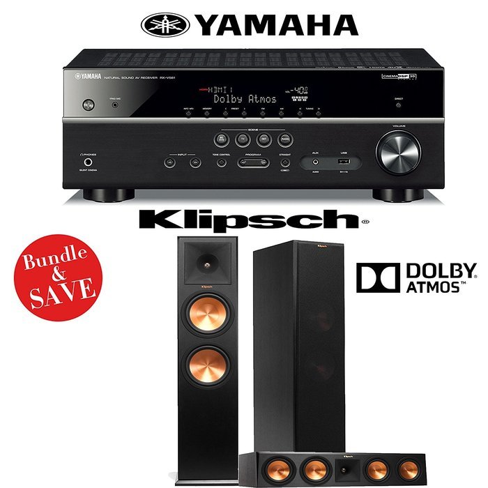 Klipsch RP-280FA 3.0 Reference Premiere Dolby Atmos Home Theater System with Yamaha RX-V581BL 7.2-Ch A/V Receiver