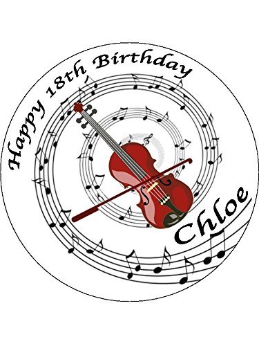 Novelty Personalised Violin & Music Notes 7.5" Edible Icing Cake Topper (Please leave personalisation as Gift...