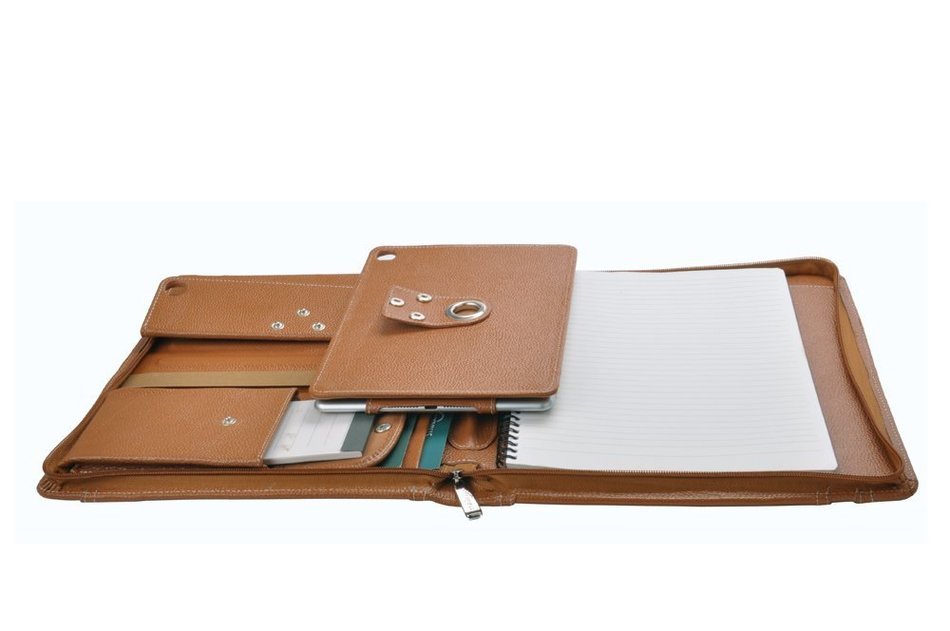 Letter-Size Leather Portfolio With Detachable iPad Air 2 / iPad Air Holder and Multiangle Viewing, Black N21