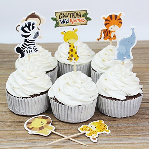 Mydio Set of 24 Cute Decorative Cupcake Muffin Toppers Wild Animals Zoo, Farm Animals Cake Cupcake Decorative... N3