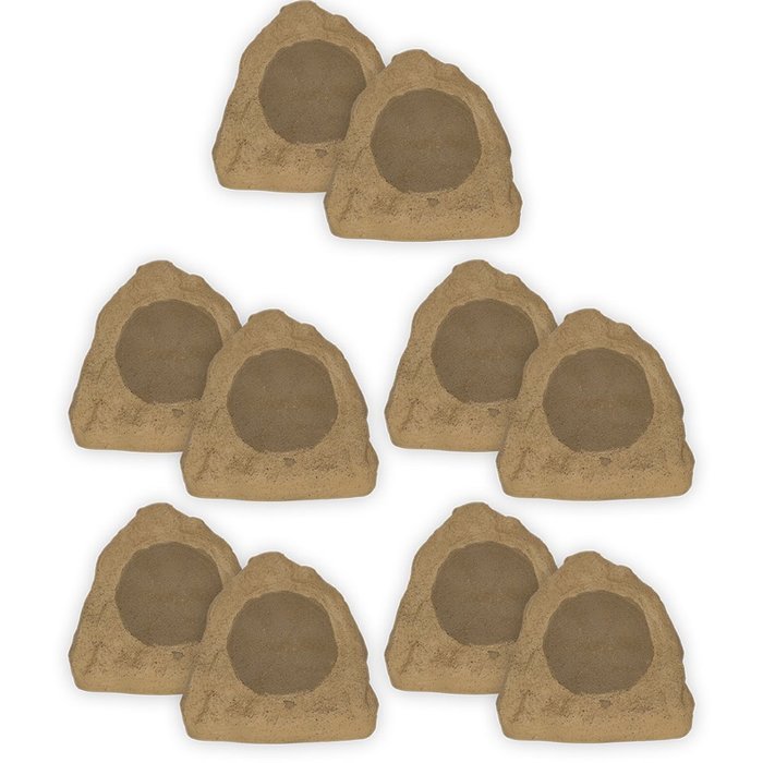 Theater Solutions 10R6S Outdoor Sandstone 6.5" Rock 10 Speaker Set for Deck Pool Spa Yard Garden