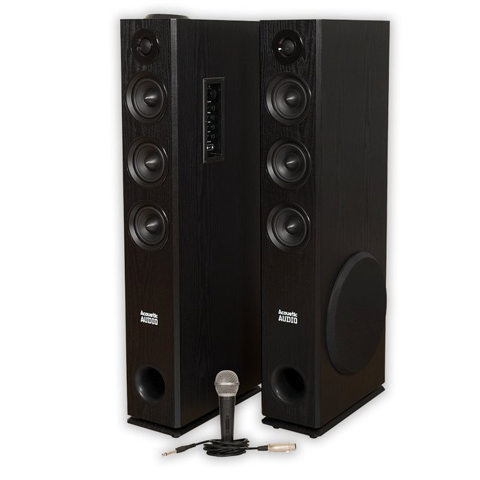 Acoustic Audio TSi350 Bluetooth Powered Floorstanding Tower Home Multimedia Speaker Pair and Mic TSi350M1