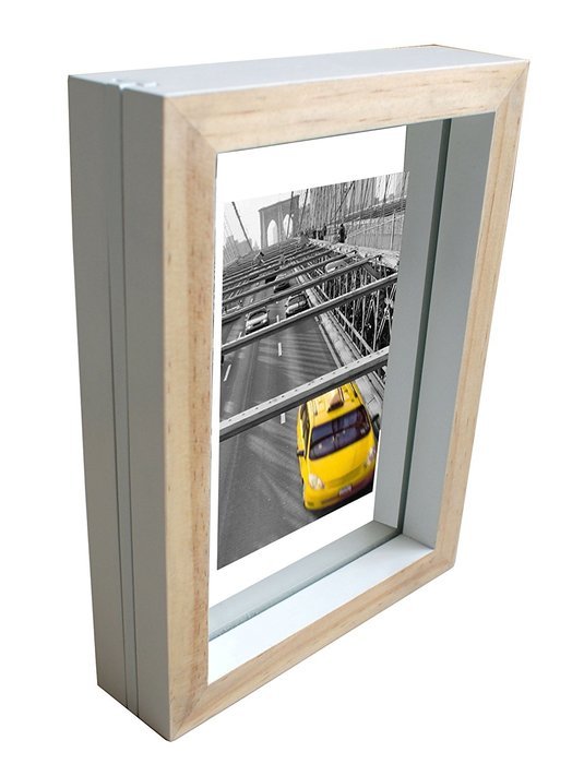 Kingwin Wood Floating Glass Photo Frame WF1107(white, 6"x8") N3