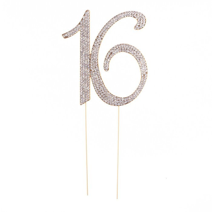 16 Cake Topper 16th Birthday Party Supplies Crystal Rhinestone Decoration (Gold) N11