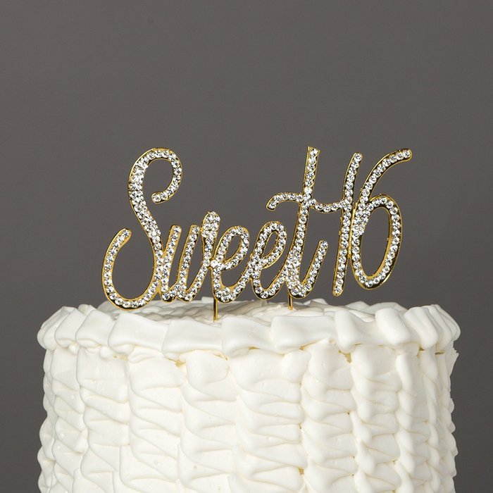16 Cake Topper 16th Birthday Party Supplies Crystal Rhinestone Decoration (Gold) N14