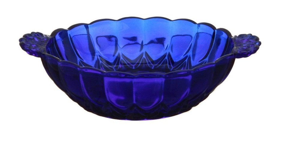 9" Cobalt Blue Glass Nicole Pattern Double Handled Bowl N2
