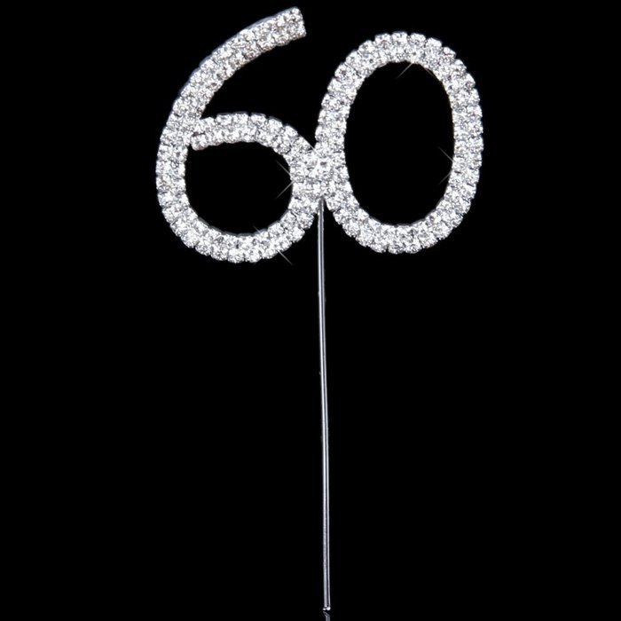 60th Anniversary Birthday Party Cake Topper w/Rhinestone N5