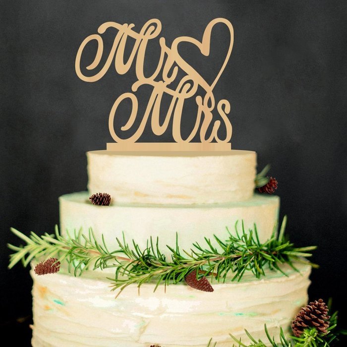 Pixnor Rustic Wedding Cake Topper " Mr Mrs " ,Wood Cake Topper for Cake Decorations (Wood colour)