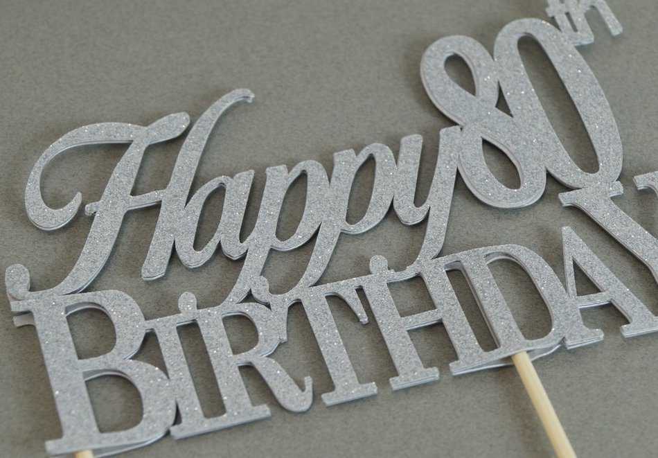 All About Details Silver Happy-80th-birthday Cake Topper