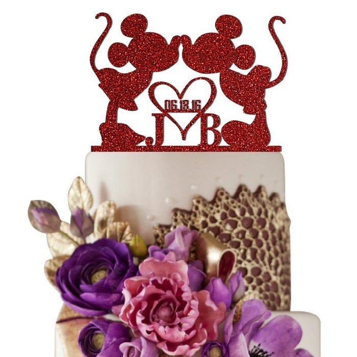 Sugar Yeti Made In USA Personalized Wedding Cake Topper Minnie Heart Mickey Initials With Date #25 Black N11