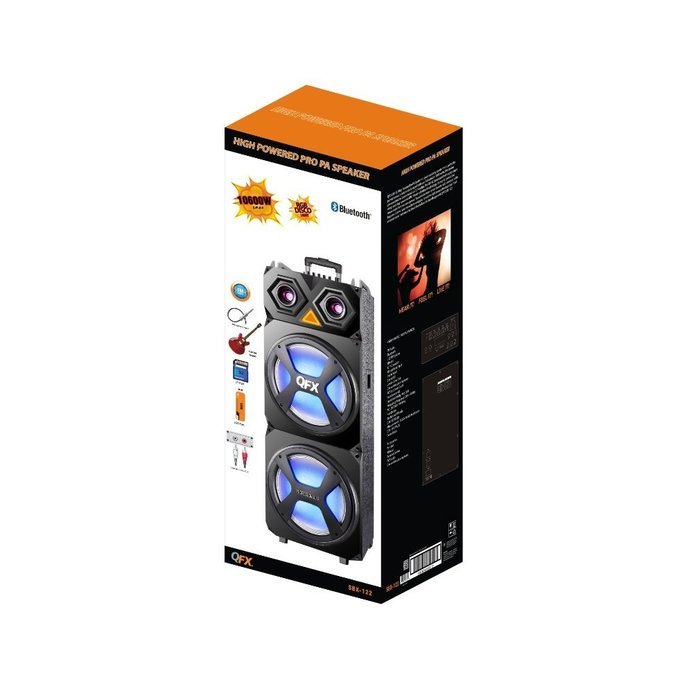 QFX SBX-122 2x12" PA Speaker w/Bluetooth/FM/USB/SD/AUX-In/Lights/Remote/Mic N2