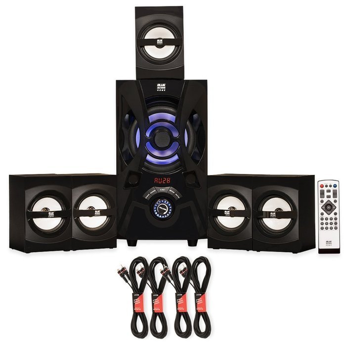 Blue Octave B53 Home Theater 5.1 Bluetooth Speaker System with FM and LEDs and 4 Extension Cables