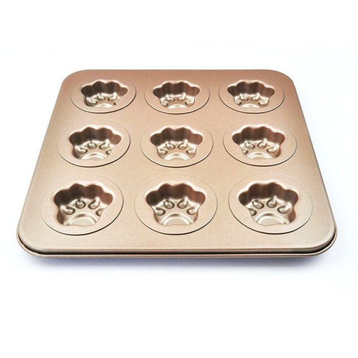 BETOP HOUSE Durable 9-Cup Nonstick Gold Cute Mini Cat Pawn Cake Pan Mold N2